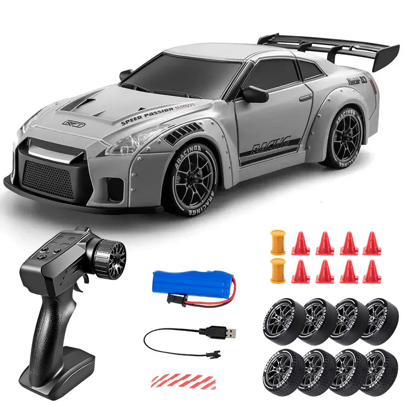 Voiture RC Drift 1:24 - Modèle Sport Haute Vitesse (20 km/h, 4x4, LED & Pneus de Rechange)