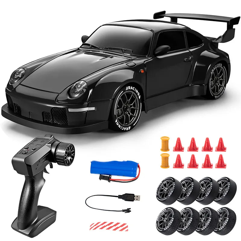 Voiture RC Drift 1:24 - Modèle Sport Haute Vitesse (20 km/h, 4x4, LED & Pneus de Rechange)