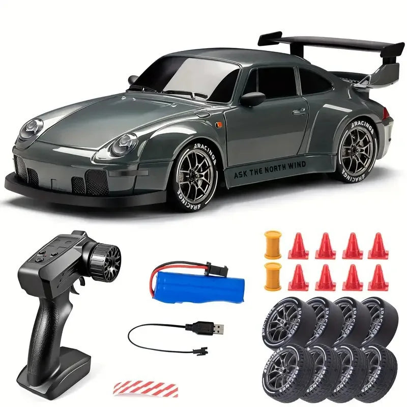 Voiture RC Drift 1:24 - Modèle Sport Haute Vitesse (20 km/h, 4x4, LED & Pneus de Rechange)